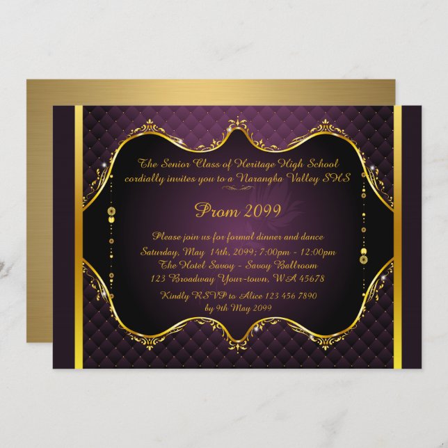 Invitación a la prom,Prom, Prom Senior, elegante,  (Anverso / Reverso)