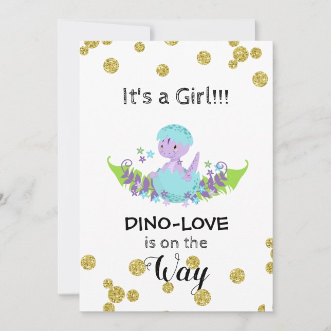 *~* Invitación a la Purpurina Dinosaur Baby Shower (Anverso)