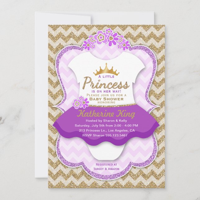 Invitación a la Purpurina Princesa Gold Tutu Baby  (Anverso)