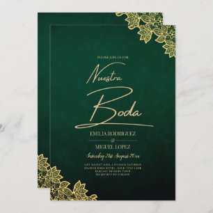 Invitación a la QR a la boda Gold Lace Emerald Gre