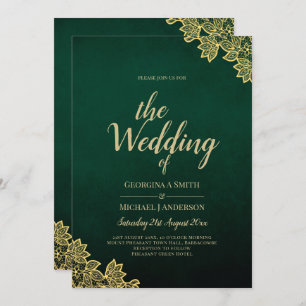 Invitación a la QR a la boda Gold Lace Emerald Gre