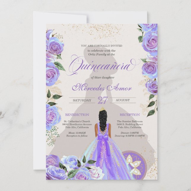 Invitación a la Quinceanera Azul de Fancy Charro L (Anverso)