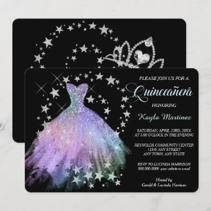 Invitación a la Quinceanera azul de la capa de lav