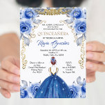 Invitación a la Quinceanera Azul de la Marina<br><div class="desc">Flores Azules De Marina Invitación De Quinceanera De Oro Mis Quince Anos,  Cumpleaños 15,  Invitación A Quinceanera De La Marina,  Flores Azules,  Corona Mis Quince Anos</div>