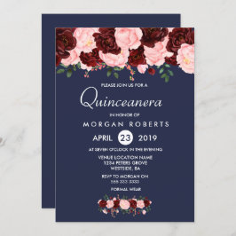 Invitación a la Quinceanera Azul de la Marina Flor