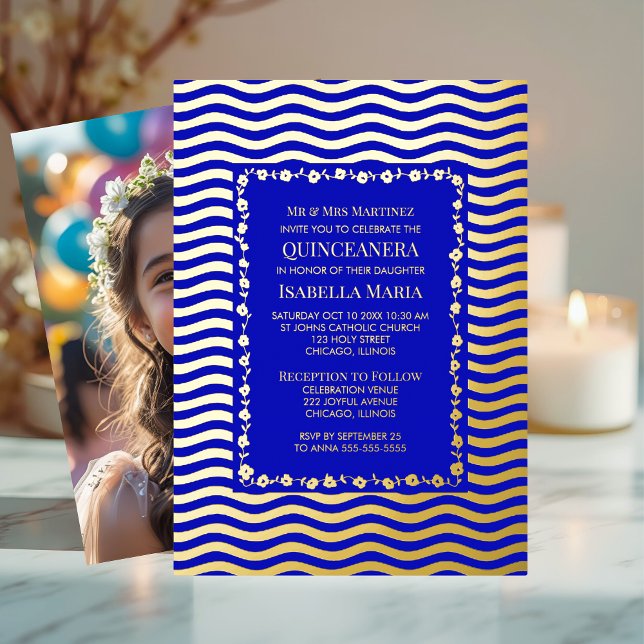 Invitación a la Quinceañera Azul Real Glam Sparkle (Subido por el creador)
