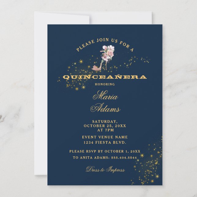 Invitación a la Quinceañera Azul Starry Midnight (Reverso)