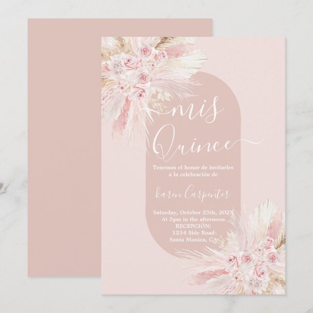 Invitación a la Quinceanera con flores secas (Anverso / Reverso)