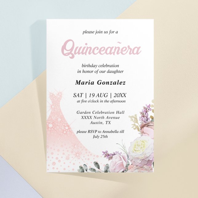 Invitación a la Quinceañera con flores y vestidos  (Subido por el creador)