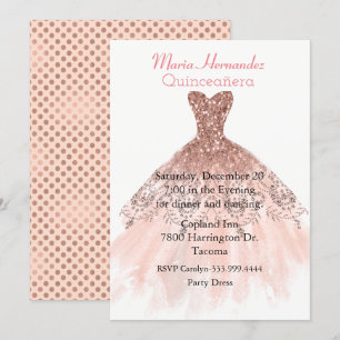 Invitación a la Quinceañera con traje de oro Glam
