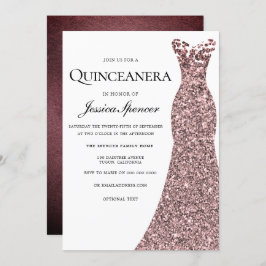 Invitación a la Quinceanera con vestido de Rosa de