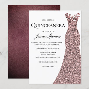 Invitación a la Quinceanera con vestido de Rosa de