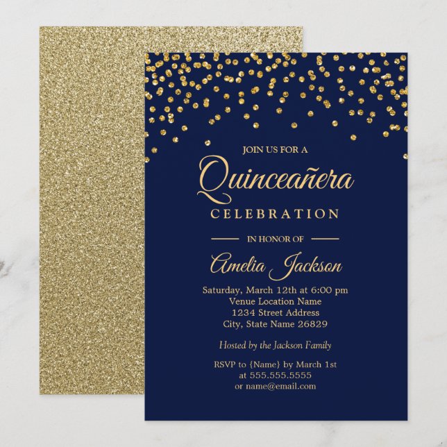 Invitación a la Quinceanera Confetti (Anverso / Reverso)