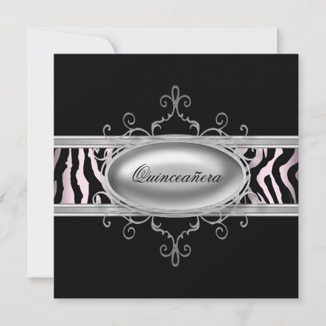 Invitación a la Quinceanera de cebra rosa negra (Anverso)