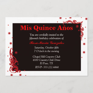 Invitación a la quinceañera de color negro, rojo y