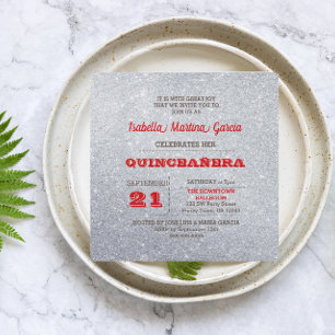 Invitación a la Quinceañera de color rojo de plata