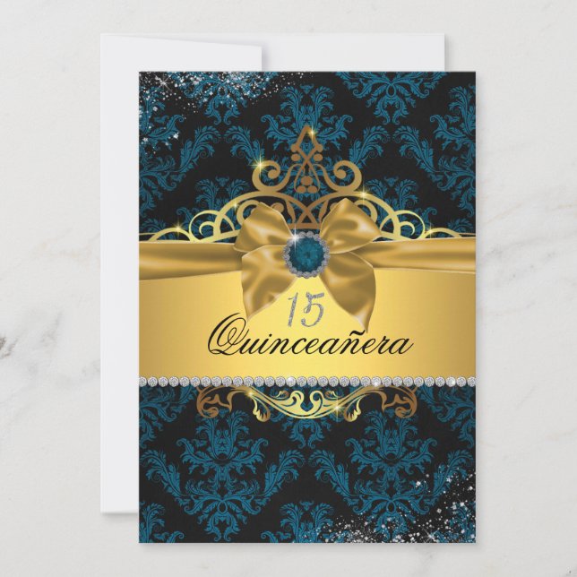 Invitación a la Quinceanera de Damask elegante de  (Anverso)