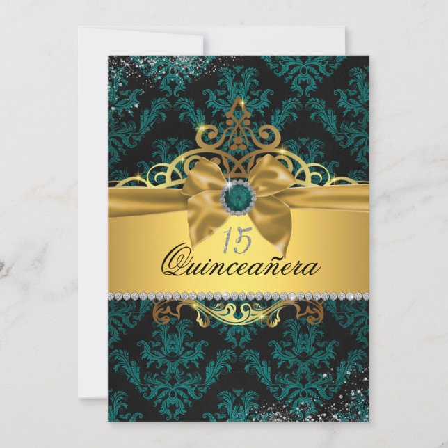 Invitación a la Quinceanera de Damask elegante de  (Anverso)