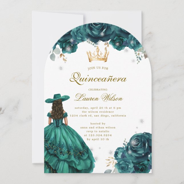 Invitación a la Quinceanera de Emerald Western Won (Anverso)