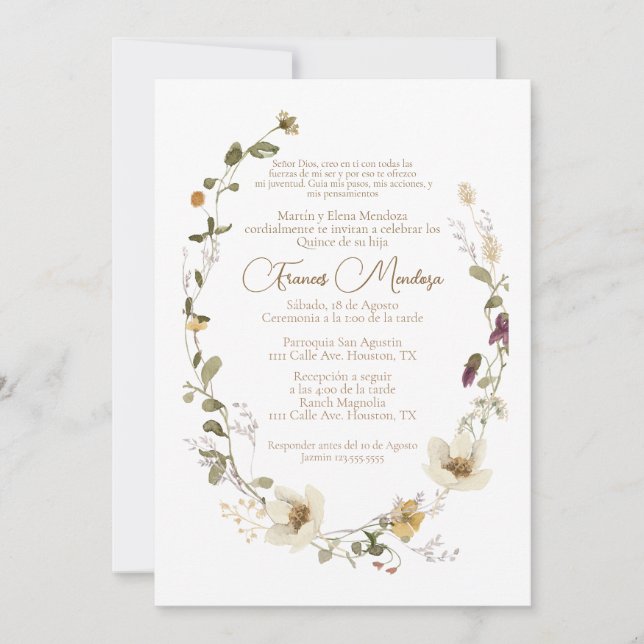 Invitación a la quinceañera de Flor Silvestre (Anverso)