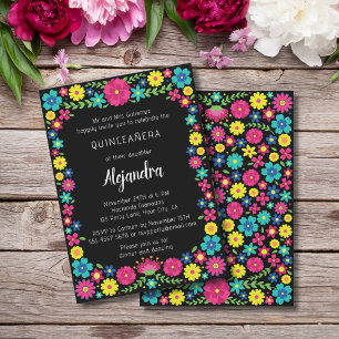 Invitación a la quinceañera de flores coloridas me