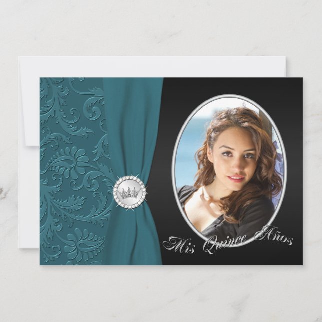 Invitación a la quinceañera de fotos Verde azulada (Anverso)