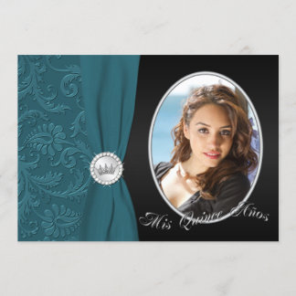 Invitación a la quinceañera de fotos Verde azulada