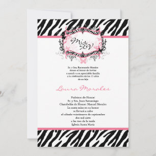 Invitación a la Quinceañera de impresión de cebra 