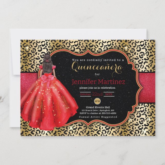 Invitación a la quinceañera de la foto del leopard (Anverso)