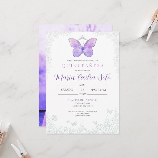 Invitación a la Quinceañera de la Mariposa (Españo (Anverso/Reverso In Situ)
