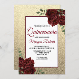Invitación a la Quinceanera de la Rosa Roja Dorada