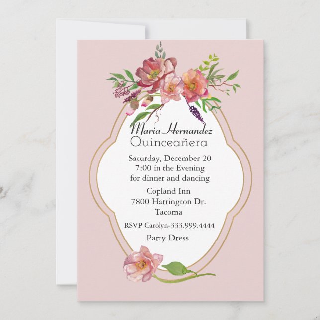 Invitación a la Quinceañera de las flores de peón (Anverso)