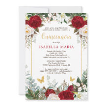 Invitación a la quinceañera de las flores rojas en