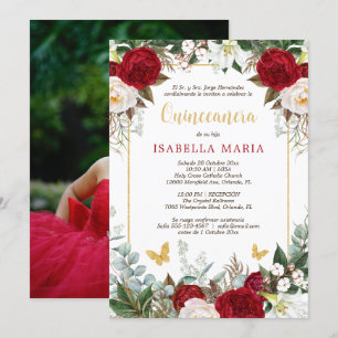 Invitación a la quinceañera de las flores rojas en