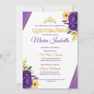 Invitación a la quinceañera de lavanda y oro