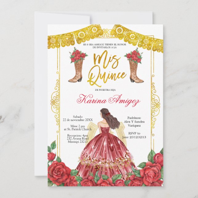 Invitación a la quinceañera de los Rosas de oro ro (Anverso)