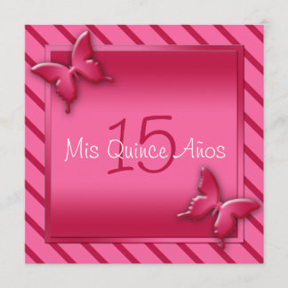 Invitación a la quinceañera de mariposa rosa y roj
