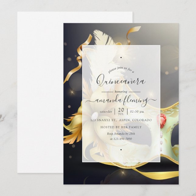 Invitación a la quinceañera de mascarada (Anverso / Reverso)