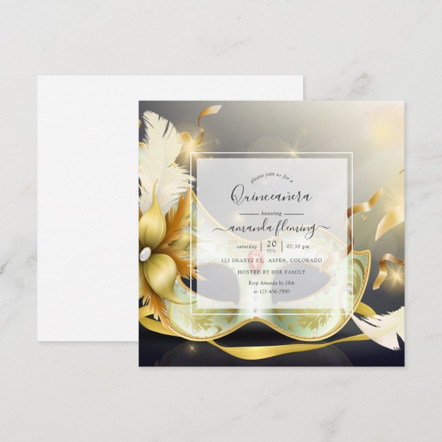 Invitación a la quinceañera de mascarada (Anverso / Reverso)