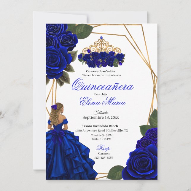 Invitación a la Quinceañera de oro de los Rosas az (Anverso)