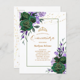 Invitación a la Quinceañera de oro morado floral