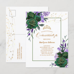 Invitación a la Quinceañera de oro morado floral