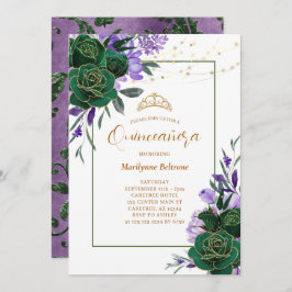 Invitación a la Quinceañera de oro morado floral