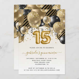 Invitación a la Quinceañera de oro negro para el A