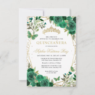Invitación a la Quinceañera de oro verde floral