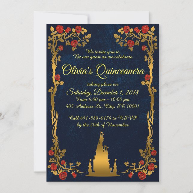 Invitación a la Quinceañera de Oro y Marina (Anverso)
