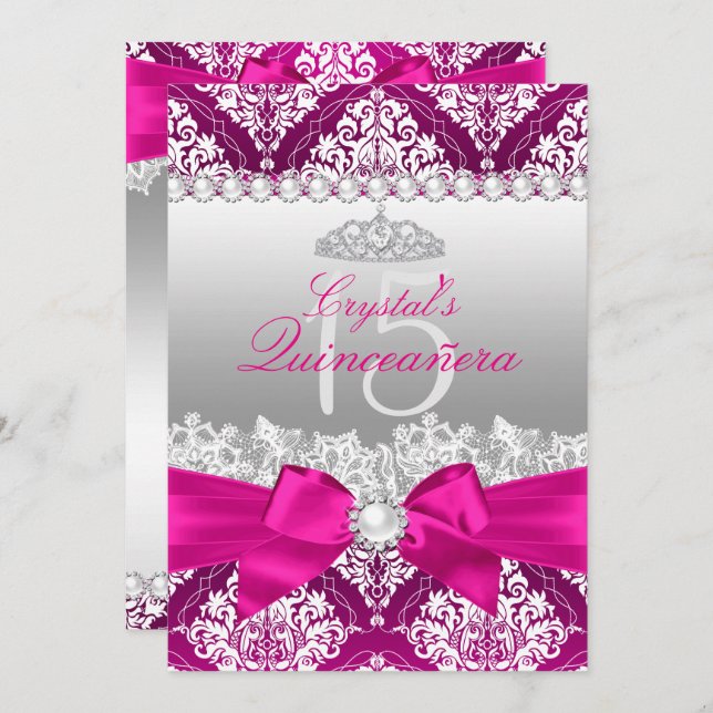 Invitación a la Quinceanera de Pearl Bow (Anverso / Reverso)