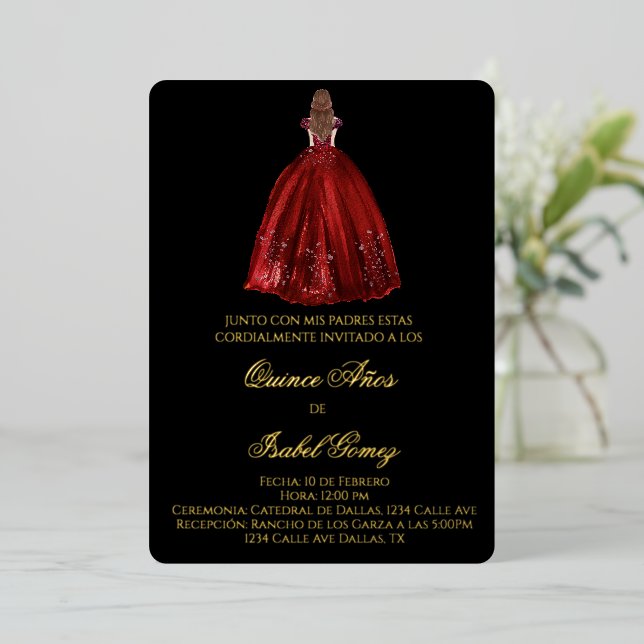 Invitación a la quinceañera de silueta negra (Anverso de pie)