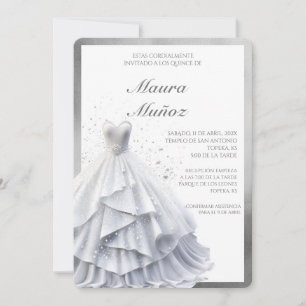 Invitación a la quinceañera de vestir blanco