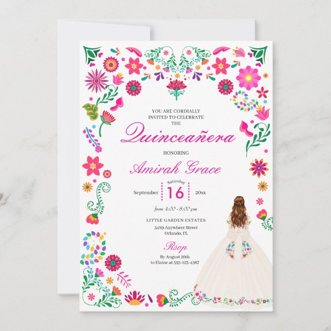 Invitación a la Quinceañera del bordado de marfil  (Anverso)